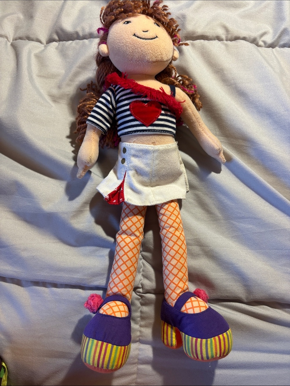 Striped Heart Plush Fashion Doll in Purple, Orange, Red and White